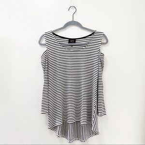 Anthro W5 Black & White Stripe Cold Shoulder Top